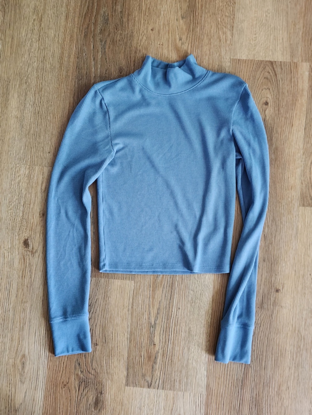 American Eagle Outfitters Light Blue Ribbed Mock Neck Long-Sleeve Top
